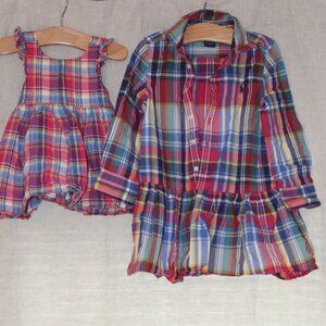 Matching Ralph Lauren Plaid Spring Dresses (3T and 3 month) Bundle